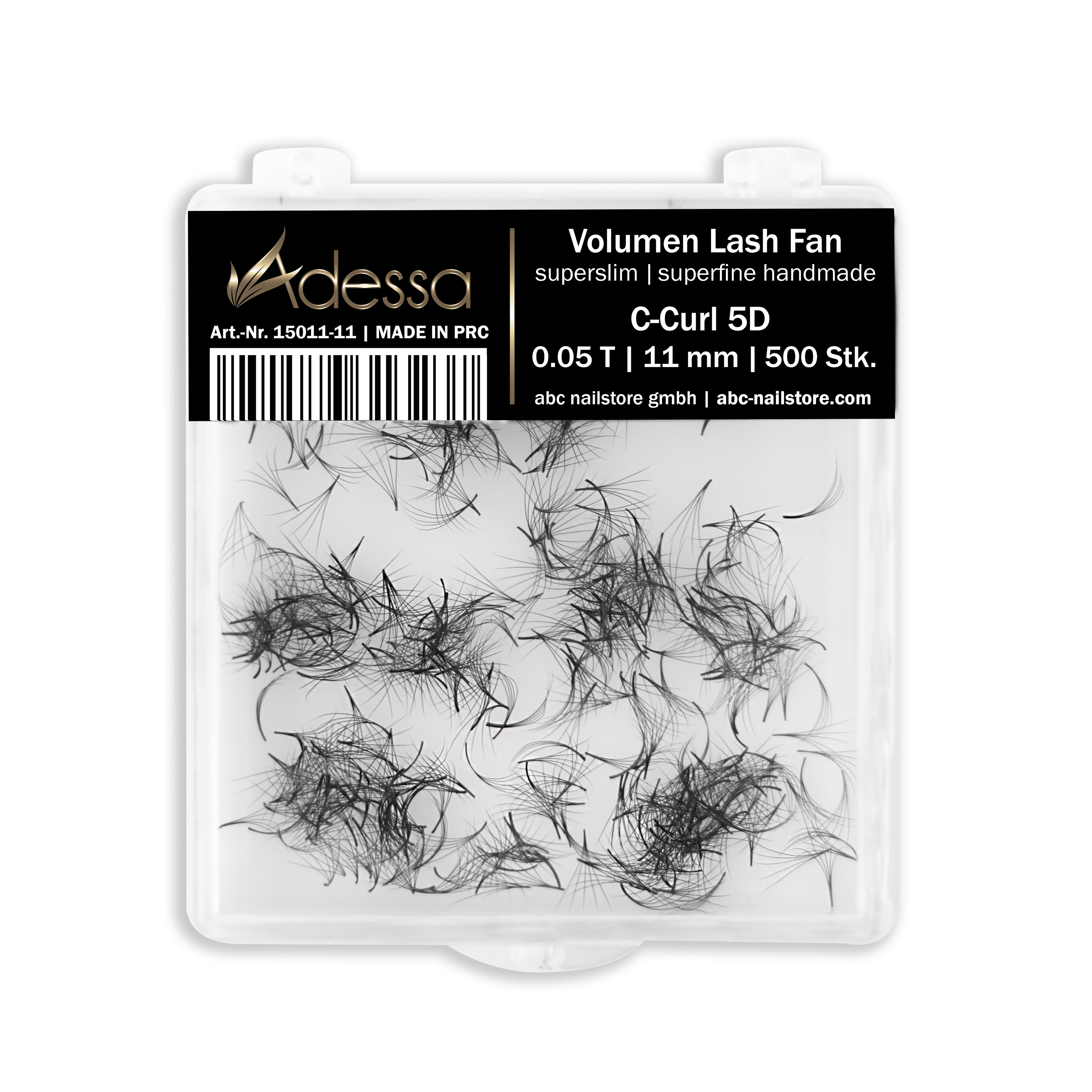 Adessa Volumen Lash Fan, superslim/superfine handmade, C-Curl, 5D, 0.05, 11mm, 500 Stück