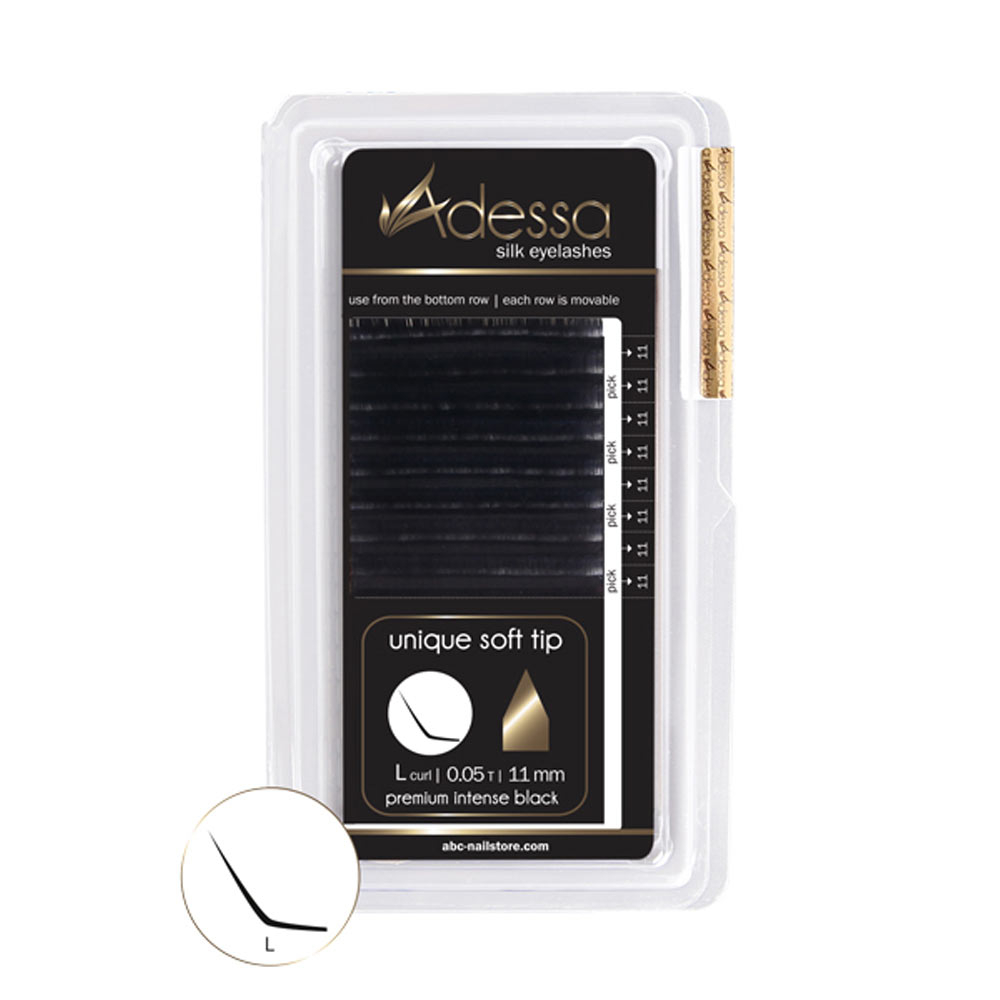 L-Curl, mixed, 0,05 / 11mm Adessa Silk Lashes premium intense black