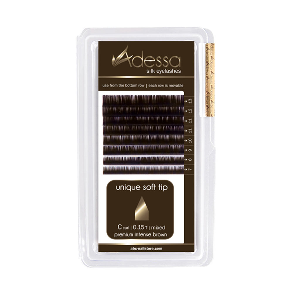 Adessa Silk Lashes premium intense brown shiny mixed tray, C curl, 0,15/7 - 13mm