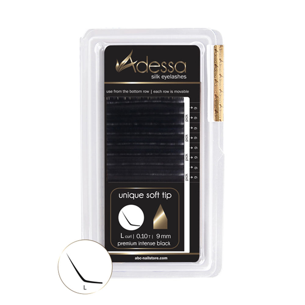L-Curl, 0,10 / 9mm Adessa Silk Lashes premium intense black