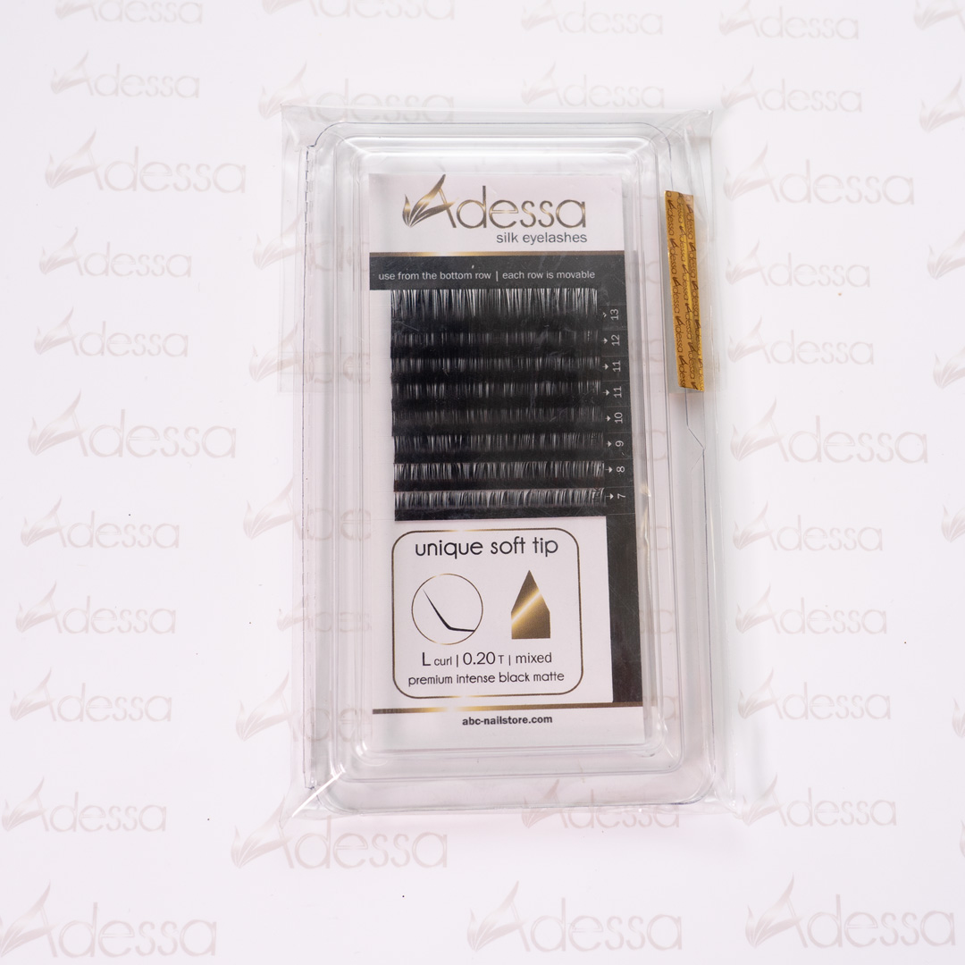 L-Curl, Stärke 0,10, mixed, 7-13mm Adessa Silk Lashes premium intense black matte