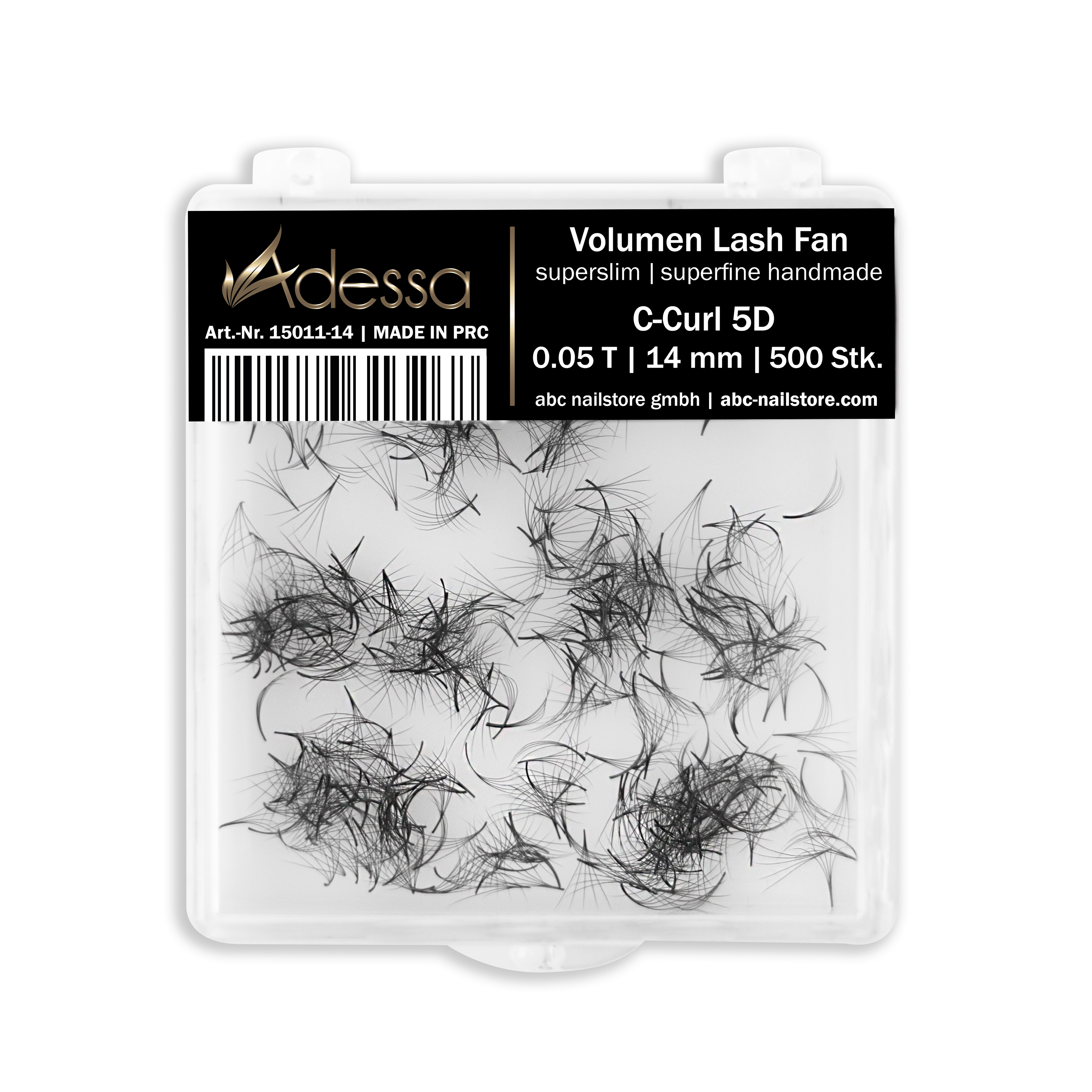 Adessa Volumen Lash Fan, superslim/superfine handmade, C-Curl, 5D, 0.05, 14mm, 500 Stück