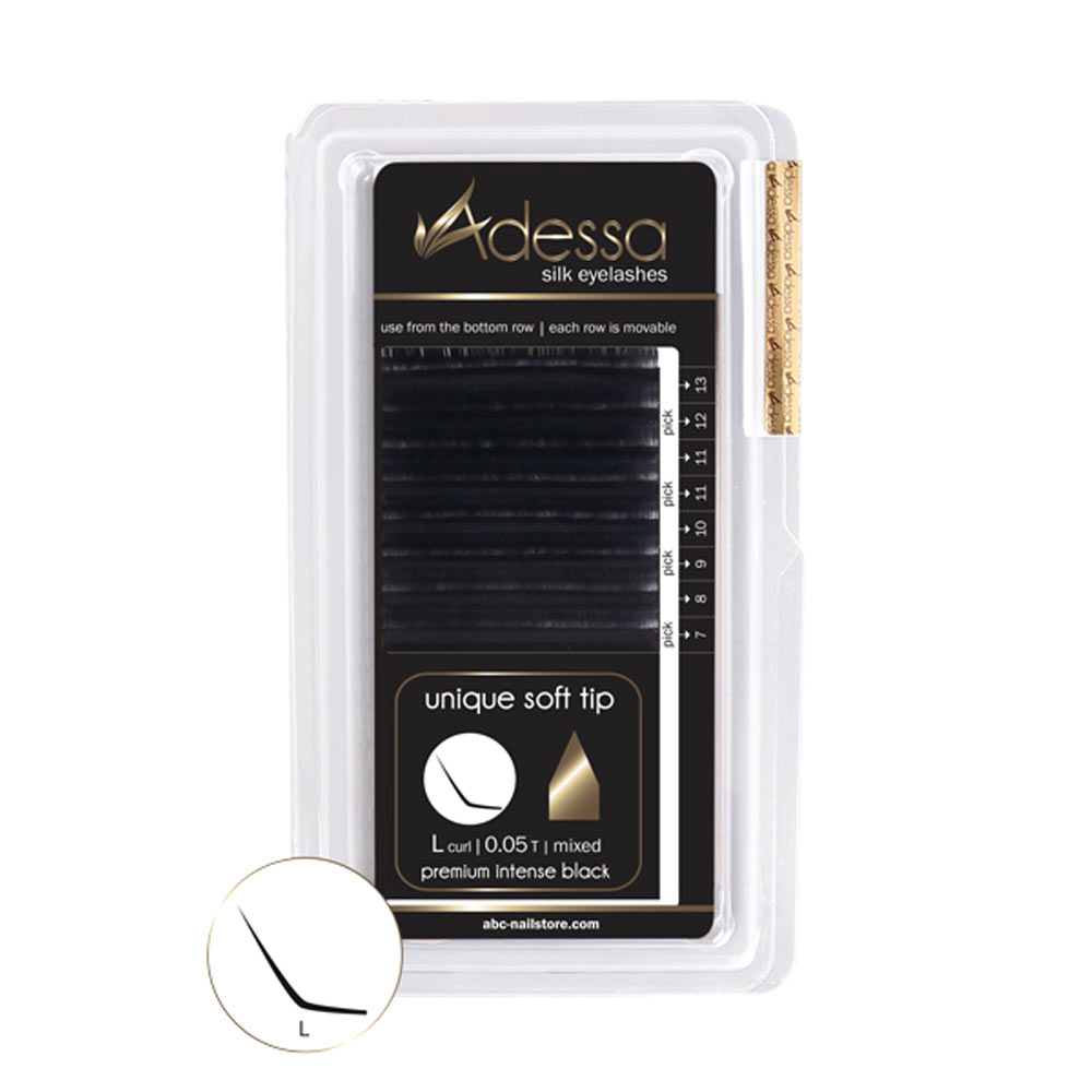 L-Curl, mixed, 0,05/7-13mm Adessa Silk Lashes premium intense black
